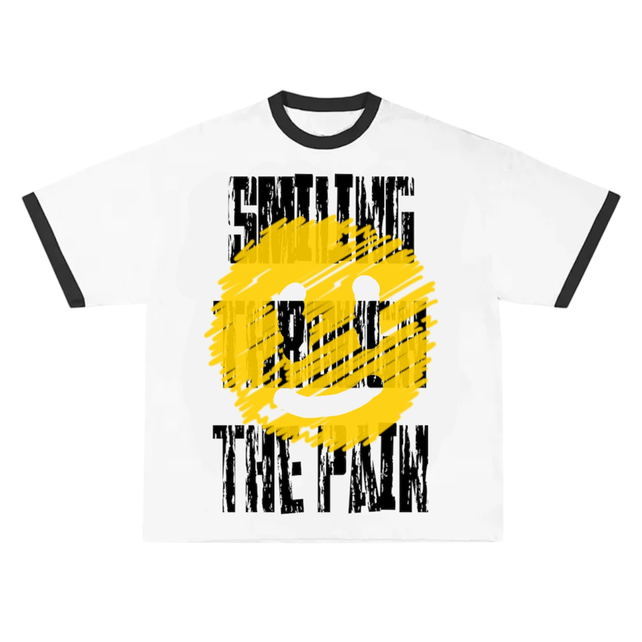 SMILING THROUGH THE PAIN ringer t-shirt